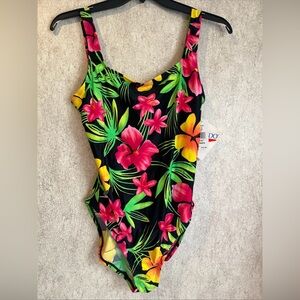 Speedo One Piece - Black with Pink and Yellow Floral size 16 NWT